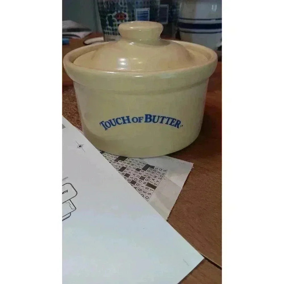 Pfaltzgraff "Touch of‎ Butter" Butter Tub Creamy Tan Color with Blue Writing - Picture 1 of 8